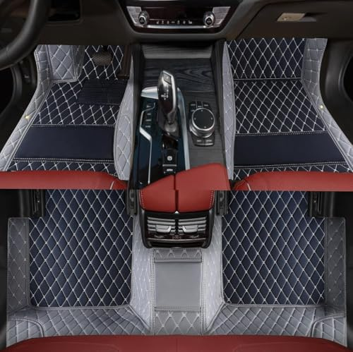 Anpassen Fussmatten Auto - Personalisierte 3D PU-Leder Allwetter Fußmatten, Wasserdicht & rutschfest, Kompatibel mit 99% AutoMarken Modellen (Grau+Schwarz Beige, Diamanten Zwei Farben)