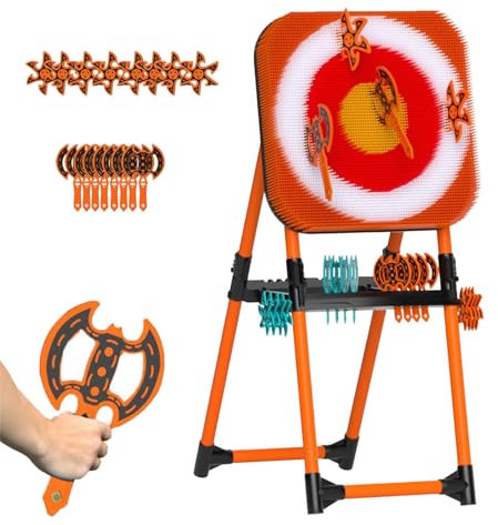 Axe Throwing Game Set, Throwing Axe Set Equipped with 8 Five-star Dart & 8 Long-handled Flying Axe, Dart Game Dart Board Axe Throw & Lawn Dart Combo Game Set,Orange-Plasticpipe