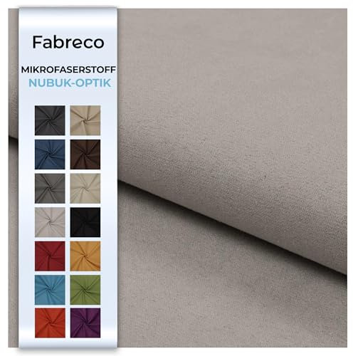 Fabreco NUBUK Polsterstoff Meterware 148 cm breit, 100% Polyester, Gewicht 300 g/lfm, Microfaser, Velourleder ideal als oder Möbelstoff für Sofakissen, Polsterbezüge - Hellgrau