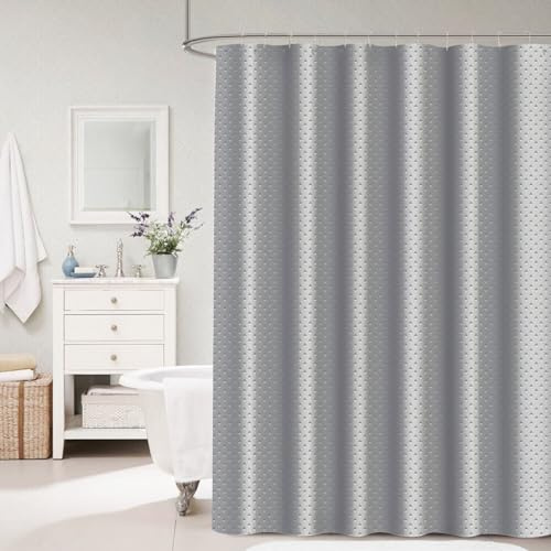 Glamified Waffle Grey Shower Curtains Mould proof Resistant Washable, Water Repellent Heavy Duty Weighted Fabric Shower Curtains Bathroom 180 x 180cm Drop (Grey)