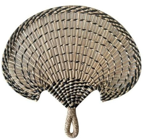 NYSDM - Ventilador de mano duradero tejido a mano natural, antiguo y grande, para montar en la pared