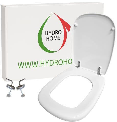 HYDRO HOME - Tavoletta WC Copriwater Squadrato HH301 Fissaggio dal basso Compatibile con Vari Modelli con le Stesse Misure, Coperchio Water Sedile WC con Cerniere Regolabili, Coperchio WC