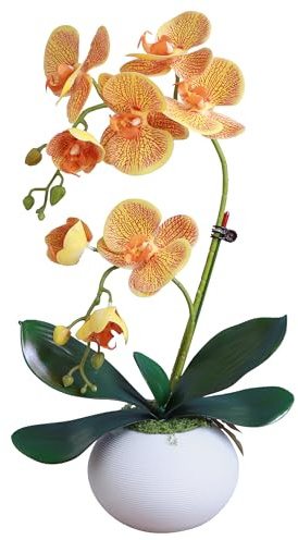 Forlaoers Künstliche Orchideen, 43,2 cm, Orange, mit Topf, künstliche Orchidee in Vase, künstliche Blumen für Heimdekoration, Innenbereich, Büro, Tischdekoration, Badezimmer-Dekoration