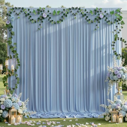 10ftx10ft Wrinkle Free Dusty Blue Backdrop Curtains for Parties, Silky Polyester Photo Backdrop Drapes 2 Panels 5x10ft Back Drop Cloth for Wedding Birthday Baby Shower Photography Background