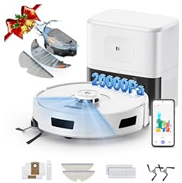 PuraLuce R11 Saugroboter mit Wischfunktion mit Kartenmapping, 20000Pa, Selbstentleerungsstation 90 Tage, Autoladender Staubsauger Roboter für Teppiche/Böden/Tierhaare (White R11 1)
