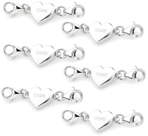 FIGCY 6 Stück Herz Magnetverschluss Halskette Silber, Magnetverschluss für Armband, strapazierfähiger Verschluss für Halsketten, Armbänder und DIY Schmuckherstellung, Silber