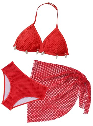 FEOYA 3-teiliges Mädchen Badeanzug-Set mit Strandtuch-Verstellbare Träger Bikini mit herausnehmbaren Brustpolstern Strandbekleidung für Teenager 8-12 Jahre