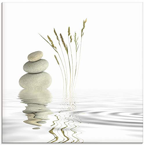 ARTland Wanddeko Glasbilder Wandbild Glas Bild einteilig Quadratisch Asien Wellness Entspannung Spa Zen Steine Gräser Reflektion T5VB