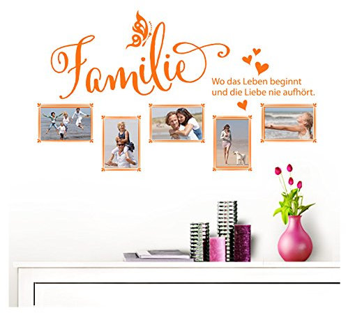 Grandora Wandtattoo Familie - Fotorahmen selbstklebend I orange (BxH) 84 x 49 cm I Aufkleber Sprüche für Wohnzimmer Modern Wandaufkleber W5000