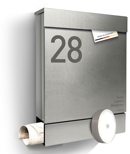 Radius® Designer Briefkasten Edelstahl - Briefkasten mit Zeitungsfach für Zeitungsrolle - Postkasten Briefkästen inkl. Montagematerial aus DE – Letterman M Edelstahl