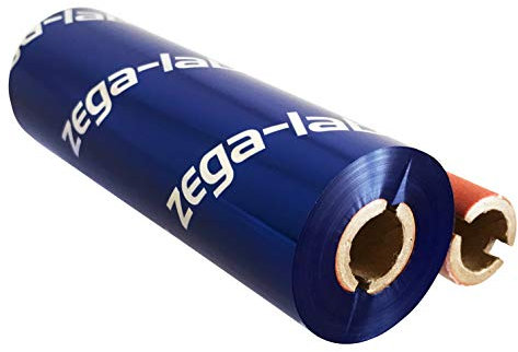 zega-labels Thermotransfer Farbband BLAU 110 mm x 74 m - zega color (Wachs/Harz Wischfest) - 1/2 Zoll Kern Ø 12,7 mm - für Papieretiketten - für Desktopdrucker Zebra ZD/GK/GX/GC/TLP