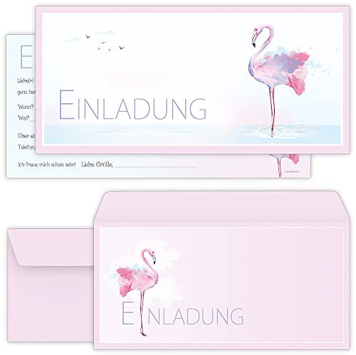 beriluDesign Flamingo Einladungskarten mit Umschlägen – 12er Set zum Geburtstagseinladungen für Kinder und Erwachsene
