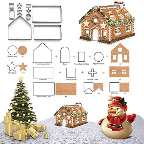 3D Christmas Gingerbread House Cookie Cutters, FantasyDay 10 pcs Stainless Steel Cartoon Biscuit Cutter Mould for Holiday DIY Baking Cake Fondant Sugarcraft Muffin Pastry Bakeware Decoration(Gift Box)