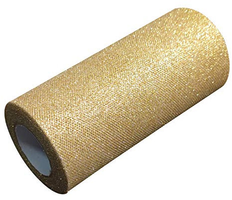 Tüll Dekostoff Glitzer Tüllband Tischläufer Tischband Tüllnetz für Hochzeit Party Bankett Deko Handwerk 15cm x 22.5m pro Rolle (Golden mit Glitzer)