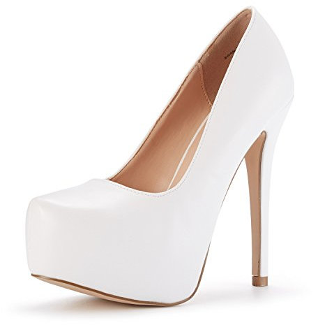 DREAM PAIRS Escarpins Femme Talon Haut Sexy, Chaussures Plateforme Élégantes à Talon Aiguille Fin, Escarpins pour Soirée, Mariage, Fête, Party,Size 39,Blanc/PU,Swan_30