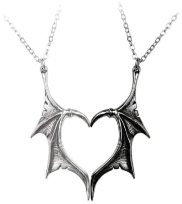 Alchemy Gothic Demon Wings Sweetheart Unisex Necklace Black-Silver, Pewter,