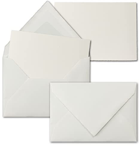 NEUSER PAPIER 10 Kartenset aus Büttenpapier - DIN A6 Einzelkarten 10,5 x 14,8 cm + DIN C6 Umschläge 11,4 x 16,2 cm gefüttert - Farbe: Weiß - Büttenkarten