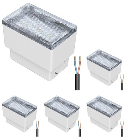 ledscom.de 5 Stück LED Pflasterstein Bodeneinbauleuchte CUS für außen, IP67, eckig, 8 x 5cm, kaltweiß