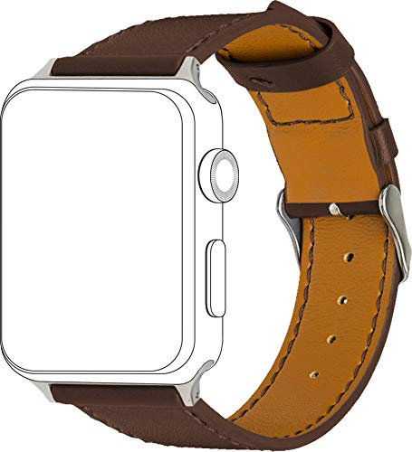 topp - Echtleder Armband mit Ziernaht passend für Apple Watch 42/44 mm Braun