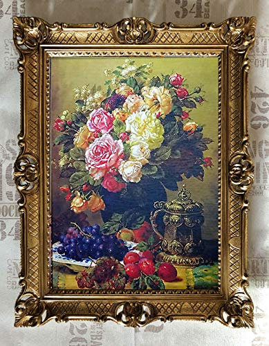 Lnxp Wunderschönes Gemälde Blumenstrauß Rose Rosen Pflaumen Weintrauben Wandbild Künstler J. Robie Stillleben 90x70 cm Bilder Barock Antik Repro Rahmen Blumen Vase Blumenparadise Home Praxis M24 58B