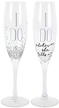 Enesco Our Name is Mud I Do Glittered Wine Glasses Wedding Champagne Flute, 2 Piece Set, Clear