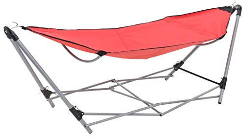Tidyard Hängematte mit faltbarem Ständer Schaukelstuhl Zusammenklappbar Stahlrahmen Tragbar Klapphängematte 241 x 76 x 70 cm Rot für Garten oder Camping