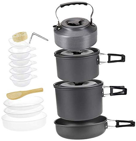 Tubayia Camping Crockery Set Cookware Pots Pans Kit for Outdoor Hiking Picnic Travel