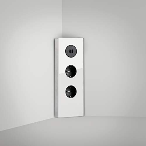 WIPO Mira Eck USB Steckdosenelement, 2-fach + USB, Edelstahl, Glas weiß