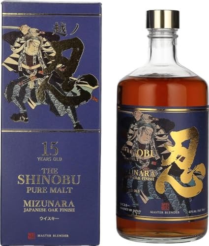 The Shinobu Pure Malt 15 Years Old Whisky MIZUNARA Japanese Oak Finish 43% Vol. 0,7l in Giftbox
