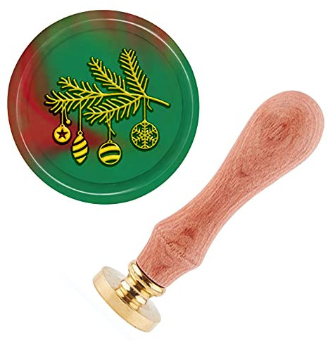 craspire Weihnachts-Wachssiegel-Stempel, Tannenzapfen, Siegelwachs-Stempel, Zweig, Glocke, Retro, 25 mm, Wachssiegel, Abnehmbarer Messingkopf, Holzgriff Für Weihnachtsfeier, DIY, Einladung, Umschlag