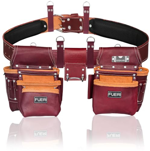 fueri Carpenter Tool Belt framer's combo Tool Pouch Carpenter Tool Rig Tool Holder Work Organizer Framer's Rig Belt Tool Organizer Hammer holder Drill holster Multipurpose 11 pocket(Tools not include)