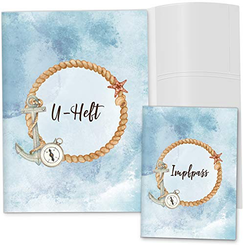 OLGS U-Heft und Impfpasshüllen Set Auf Hoher See | Untersuchungsheft Hülle & Impfpasshülle personalisierbar mit Namen und Geburtsdatum (U-Heft Set 3-teilig, Anker)