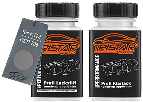 TRISTARcolor Motorradlack Lackstift Set für KTM REP-KB Dark Titanium Perl Matt Basislack Klarlack je 50ml