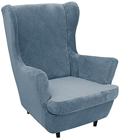 GYHH 2 Stück Samt Plüsch Stretch Sesselbezug Ohrensessel Schonbezug Ohrensesselbezuga Möbelbezüge Für Sessel Stühle Wohnzimmer (Gray Blue)