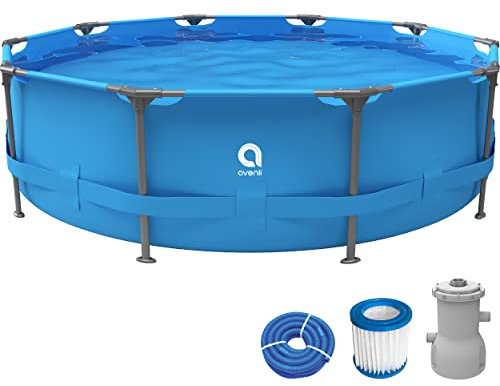 Avenli Pool 366 x 76 cm Frame Plus Stahlrahmen Aufstellpool mit Pumpe blau rund Framepool Swimming Schwimmbecken