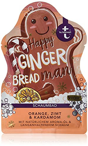t:by tetesept Pflegendes Schaumbad Happy Gingerbread Man mit winterlichem Duft – Fluffiger Badeschaum für ein winterliches Badeerlebnis – Pflegender Badezusatz – 1 x 40 ml