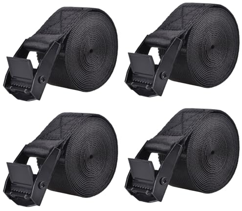 Azarxis Lashing Tie Down Straps Ratchet Secure Cinch Strap Adjustable Cam Buckles Heavy Duty Belts up to 441 lbs Capacity for Motorcycle Cargo Kayak Boat Canoe Truck Traile (Black - 4 Pack, 3 m)