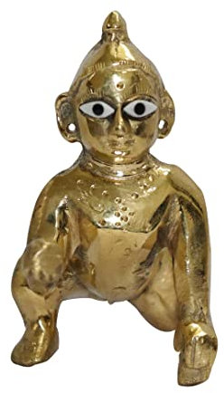 Universal Hub Bal Gopal Statue Tempel Dekoration Prunkstück Messing Idole Antiker Laddu Gopal Murti Indischer Pooja Samagri Handgeschnitzte Krishna Figuren Sammlergeschenke