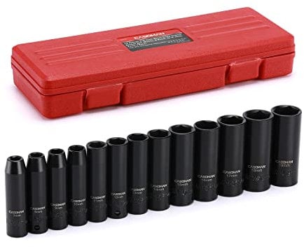CASOMAM Juego de llaves de impacto de 3/8 pulgadas, 6 puntos, métrico, profundo, CR-V, 7 mm a 19 mm, juego de 13 piezas