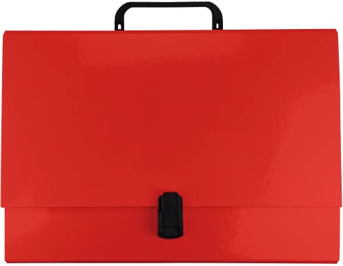 Netuno 1 mallette rouge avec poignée A4 dos 9 cm mallette scolaire en carton valisette avec poignée porte-documents avec poignée porte-documents portable pour transport de documents bureau école
