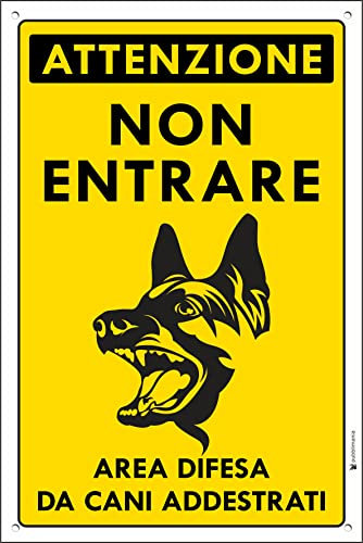 Perros decorados cartel matrícula Attenti al perro non entrare in metallo alluminio (Cm 20x30)