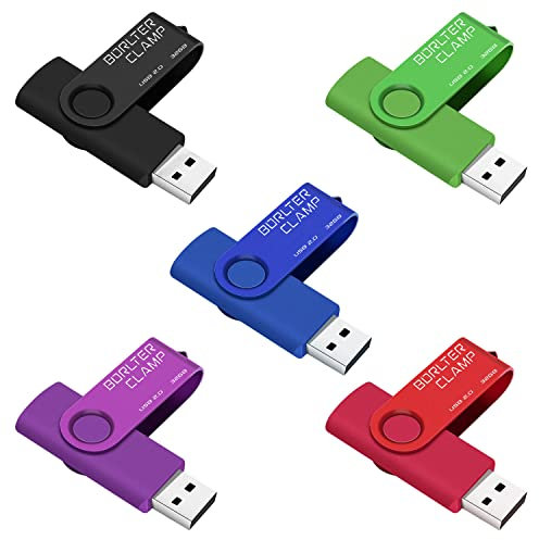 BorlterClamp Memoria USB 32GB 5 Piezas USB 2.0 Flash Drive Giratoria Unidad Flash USB Colorida Pendrive Unidad de Almacenamiento USB (Negro/Púrpura/Azul/Verde/Rojo)