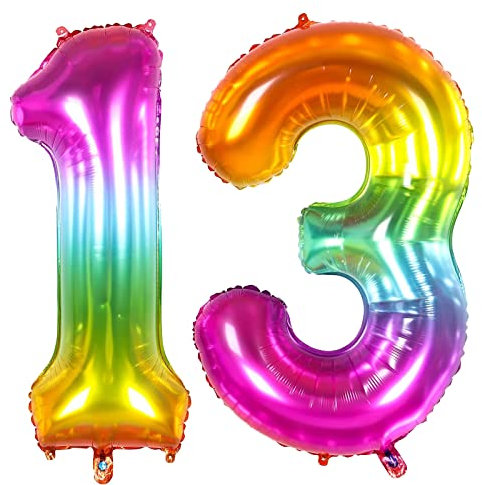 WOIRROIP Luftballon 13, 101 cm XXL Folienballon Zahl 13 Luftballons Zahl,Ballon 13 Zahlenballon,Deko Helium Ballons für Mädchen Junge Geburtstag Hochzeit Jubiläum Party Dekoration,Verlauf(13/31)