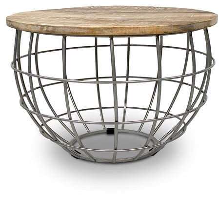 ELYFLAIR® runder Couchtisch aus Massivholz – Beistelltisch – Tisch – Mango Altholz Couchtisch Rund – Couchtisch Holz mit ausdrucksstarker Maserung – Beistelltisch Holz
