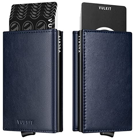 VULKIT Portefeuille pour Homme Porte-Cartes de crédit Porte-Cartes Pop-up Porte-Cartes en Cuir avec Blocage RFID avec Compartiment à Billets et fenêtre d'identification
