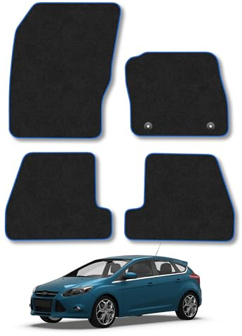 Fits Ford Focus (2011-2015) Carpet Car Mats | Blue Edge Trim Tailored Fit Floor Mats Full Coverage Protection Accessories Easy Clean Anti Slip Made in the UK