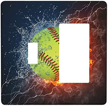 Orange Softball Baseball On Fire And Water 2 Gang Combination Light Switch Cover 1 Toggle Rocker Panel Electrical Panel Cover Switch Combination