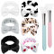 TERSE Haarband Schminken Damen Mädchen Bowknot Kosmetik Stirnband mit 2 Stück Silikon Maskenpinsel Süße Korallenrot Fleece für SPA Waschen Gesicht