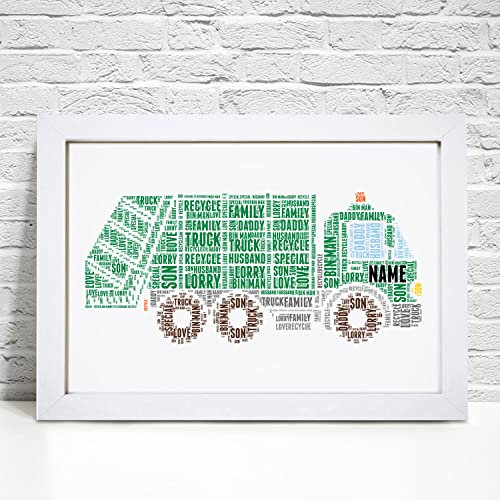Personalised Bin Lorry Word Art Print - Dustbin Rubbish Men Retirement Promotion New Job Themed Gifts - A5, A4, A3 Poster, Prints & Framed