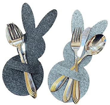 Gravuren Feller Bestecktaschen Hase aus Filz im 2er Set-Osterdekoration